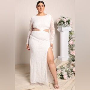 Fashion Nova White Myself First Sequin Maxi Dress - New - Size 2X